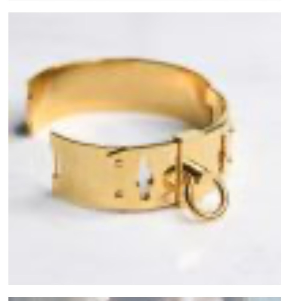 -Gold Tone Ring Hinged Clamper Statement Bracelet - image 2